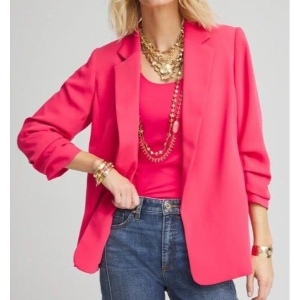 Chico’s Ruched Sleeve Blazer Dried Roses Pink Sz 2.5 (14) Notched Lapel NWT - Picture 4 of 4